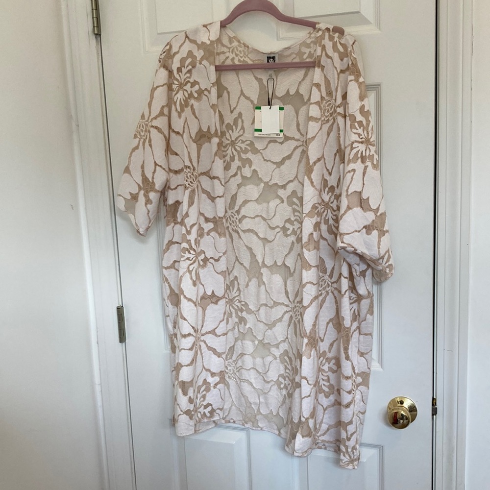 Anne Klein Beige And Taupe Lace Kimono